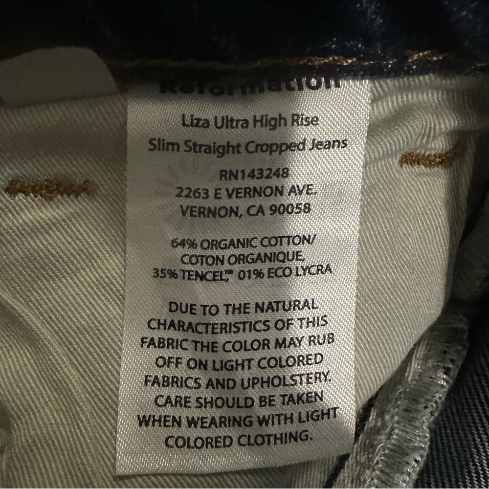 NWT/Reformation Liza Ultra High Rise Straight Cropped Jeans/Size: 29 - Picture 10 of 16